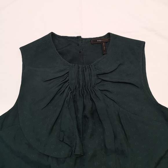 BCBGMAXAZRIA 100% Silk Deep Green Bow Sleeveless Blouse Top Size S - Picture 5 of 10